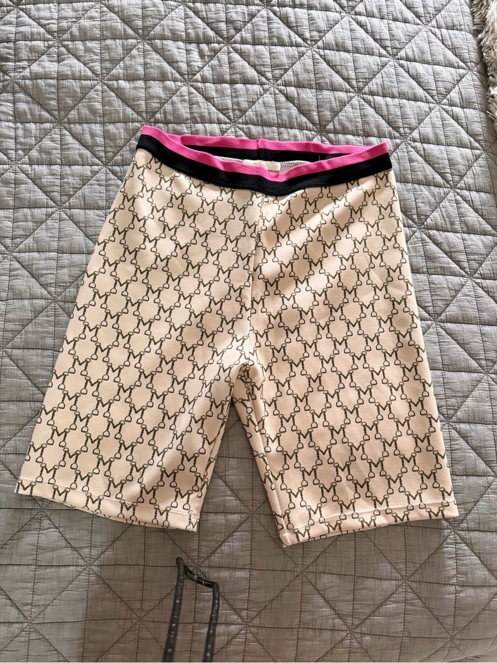 Maje Cream Geometric-Print Bike Shorts with Pink & Black Waist